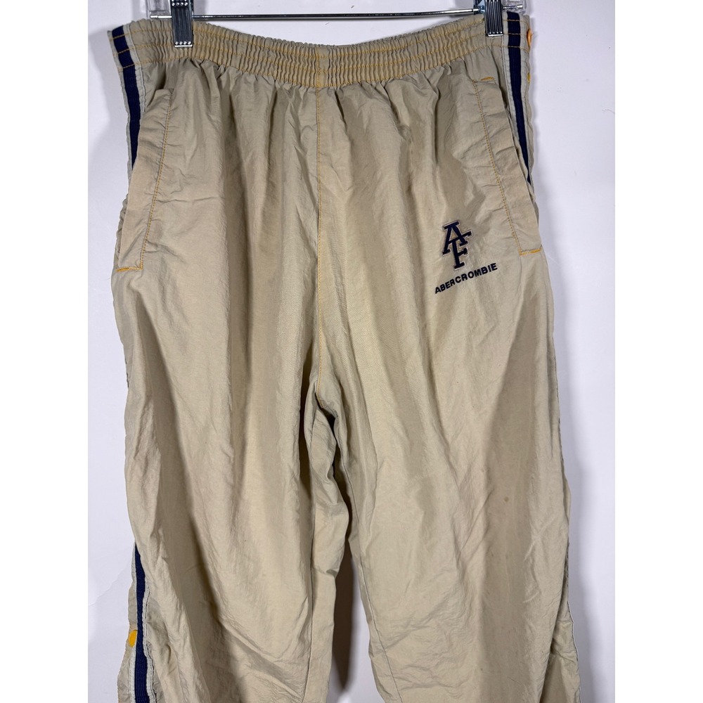 Vintage Abercrombie & Fitch Mens Tan Nylon Tear Away Track Pants Navy Stripe M